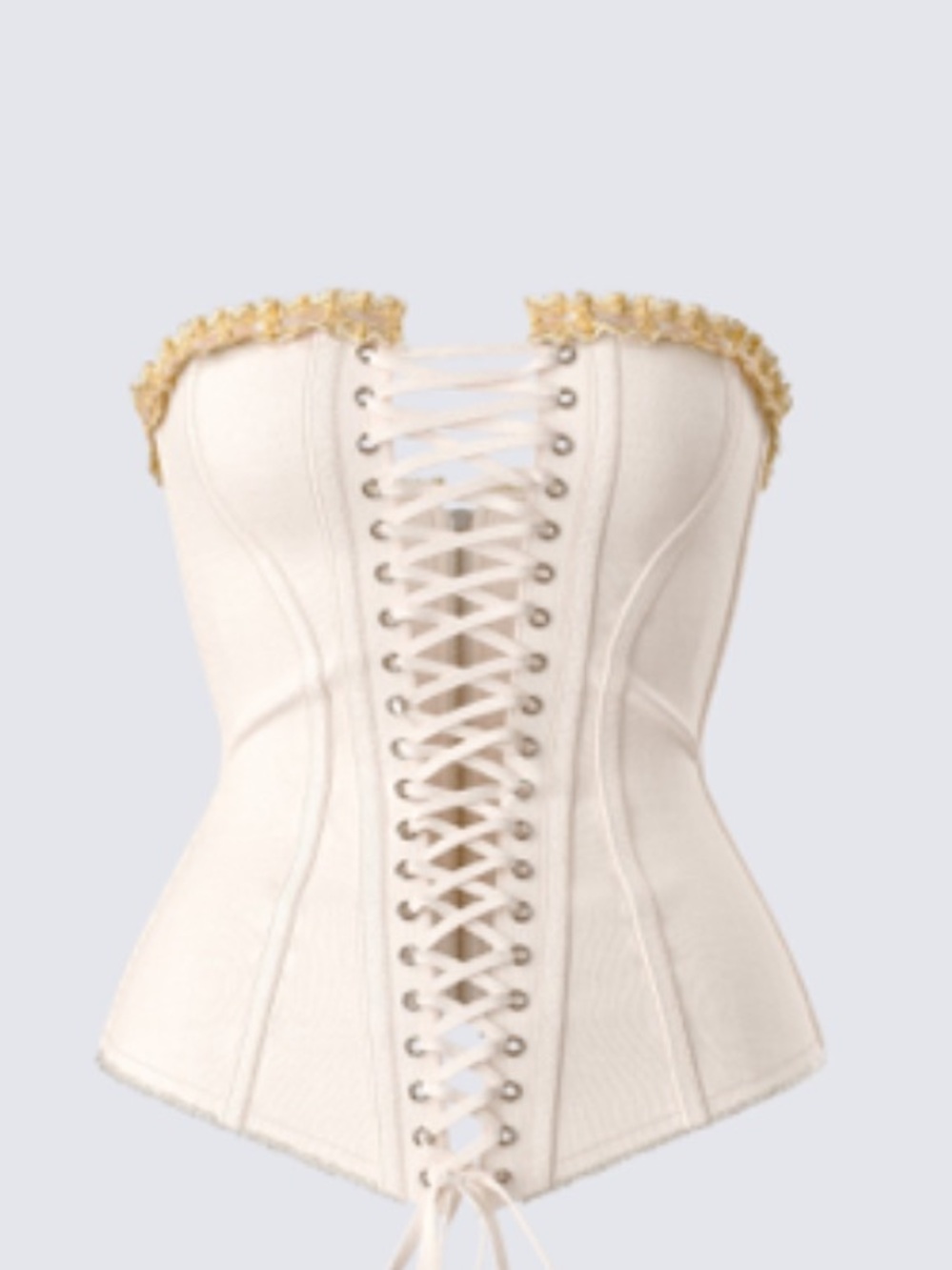 Finesse Ivory Strapless Corset Top with Gold Trim